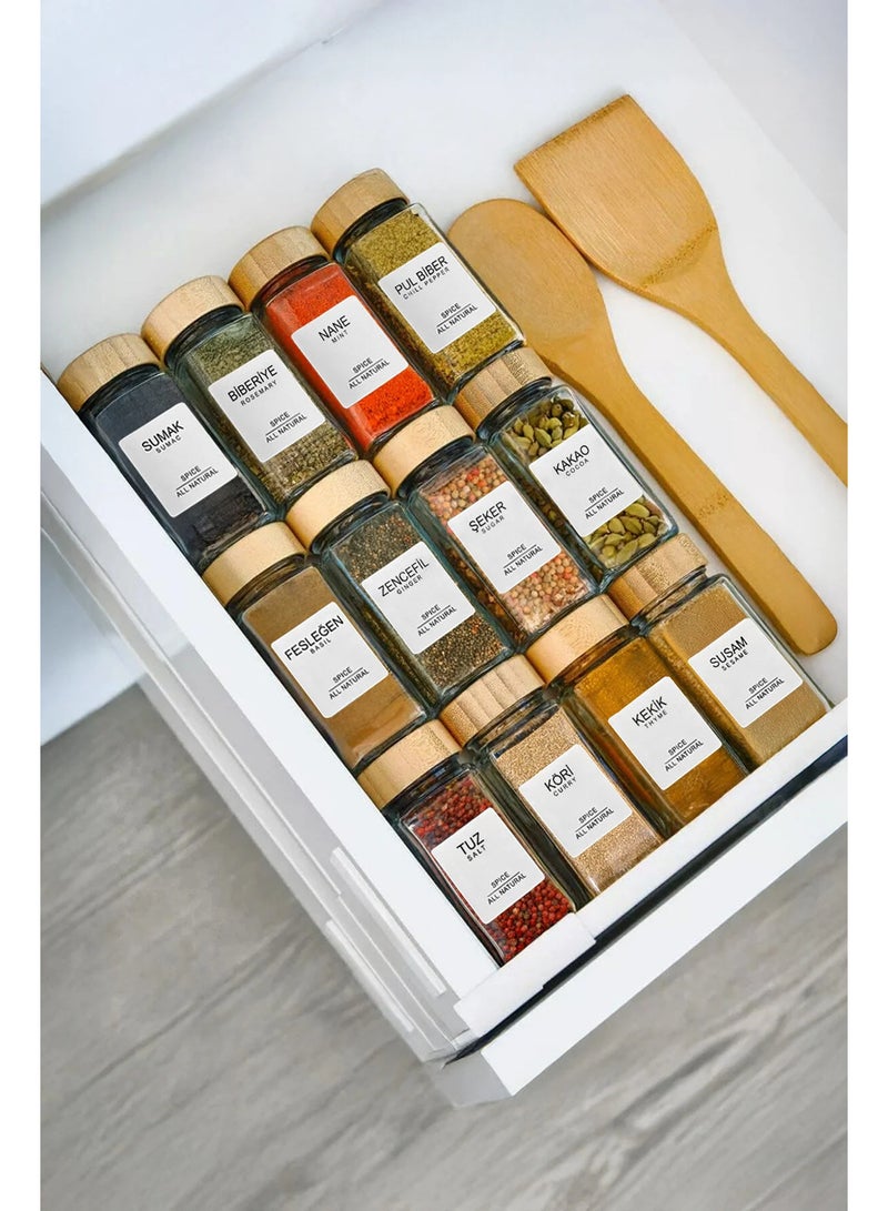 Kitchen Life 12' Square Glass Spice Rack Set with Bamboo Lid / 40 Pieces with Labels / Spice Rack Set Made in Turkey - Image 3